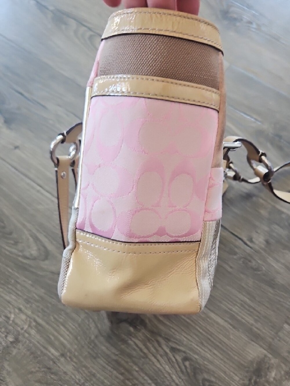 Coach Patchwork Tote in Pink and Tan with Leather Trim - Picture 4 of 6